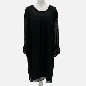 IMNYC Isaac Mizrahi Smocked Bodice Chiffon Shift Dress in Black - Size Large